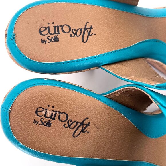 Eurosoft by Sofft Fayann Turquoise Cork Wedge Platform Heels Womens Shoes 10W - Picture 10 of 16